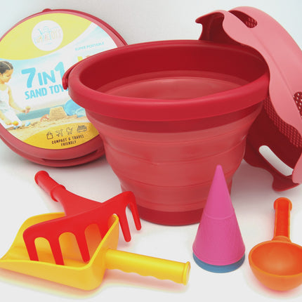 Compactoys Beach Bucket With Sandbox Toys 7 In 1, Red