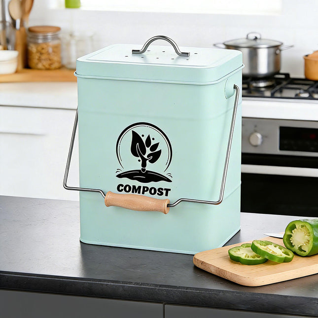 Compostbak, 6 liter, keukenbak met geurfilterdeksel