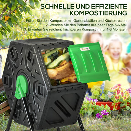 Rotating 65L plastic composter - weatherproof with ventilation