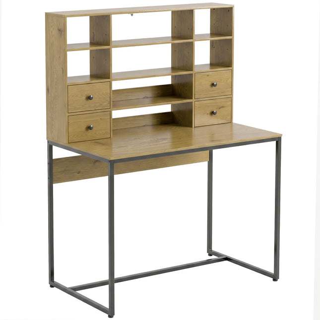Computer Desk 105 cm With 4 Drawers and Shelves, Natural