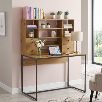 Computer Desk 105 cm With 4 Drawers and Shelves, Natural