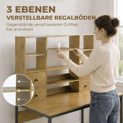 Computer Desk 105 cm With 4 Drawers and Shelves, Natural