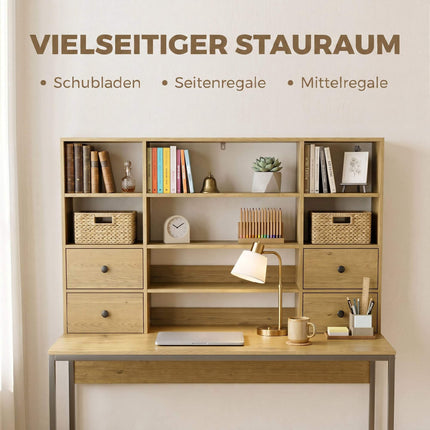 Computer Desk 105 cm With 4 Drawers and Shelves, Natural