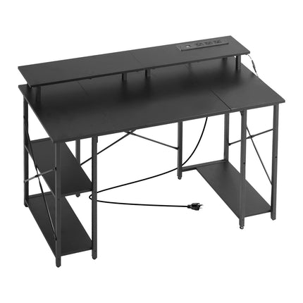 Computer Desk 120 cm – LED Lights, Power Outlets, Monitor Stand