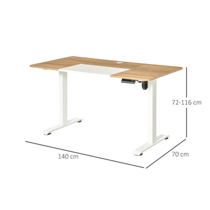 Height adjustable electric standing desk - metal frame, natural & white