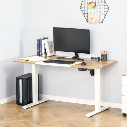 Height adjustable electric standing desk - metal frame, natural & white