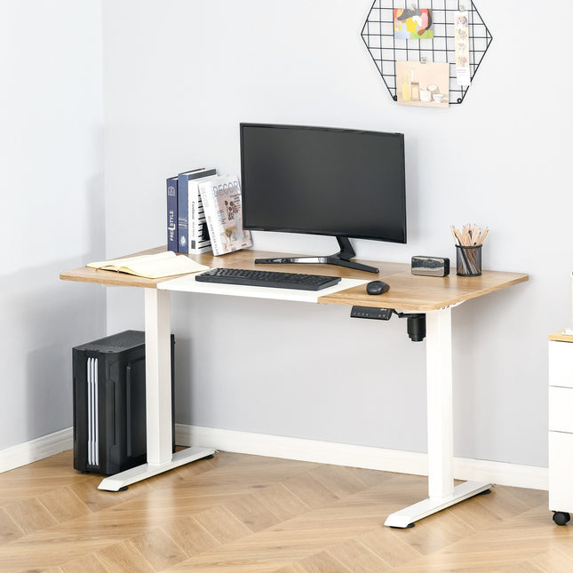 Height adjustable electric standing desk - metal frame, natural & white