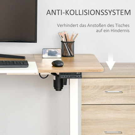 Height adjustable electric standing desk - metal frame, natural & white