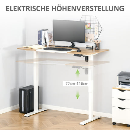Height adjustable electric standing desk - metal frame, natural & white