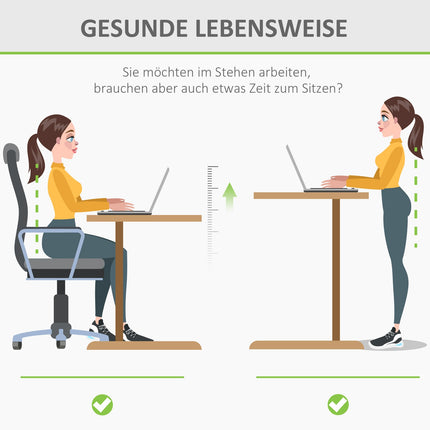 Height adjustable electric standing desk - metal frame, natural & white