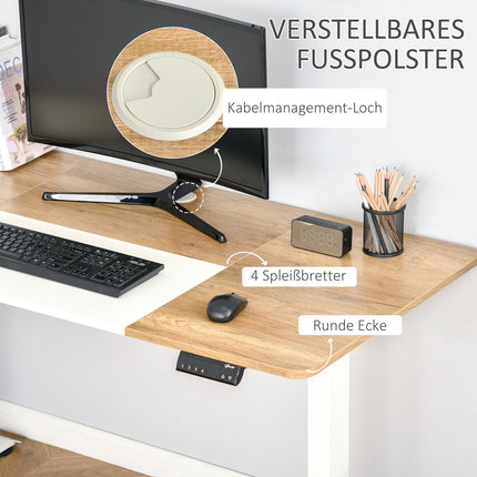 Height adjustable electric standing desk - metal frame, natural & white