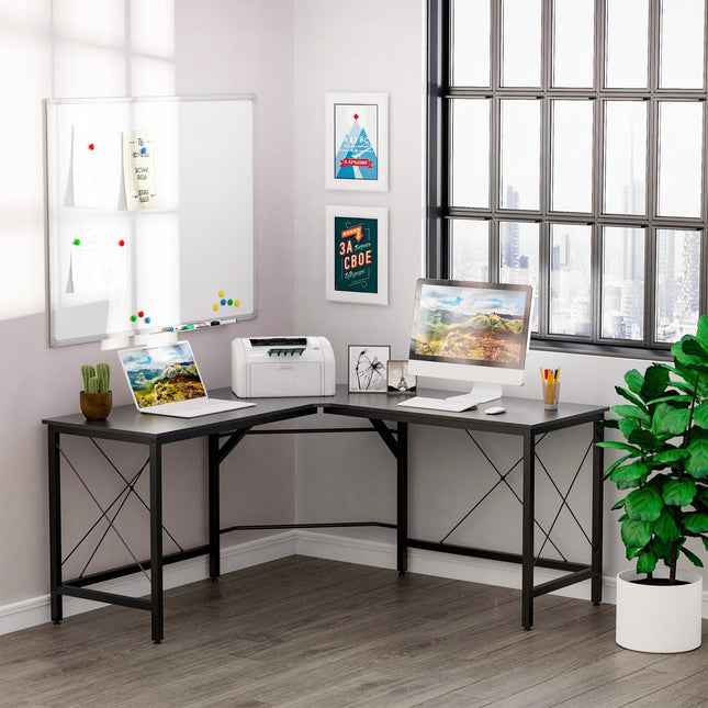 L-shaped corner desk, black MDF, 150x150x76 cm