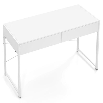 Computer Desk With 2 Drawers, Metal Frame, White
