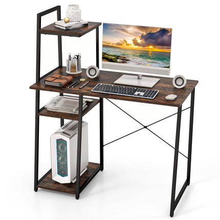 Computer Desk With 4-Tier Shelves, Compact, Brown