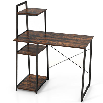 Computer Desk With 4-Tier Shelves, Compact, Brown