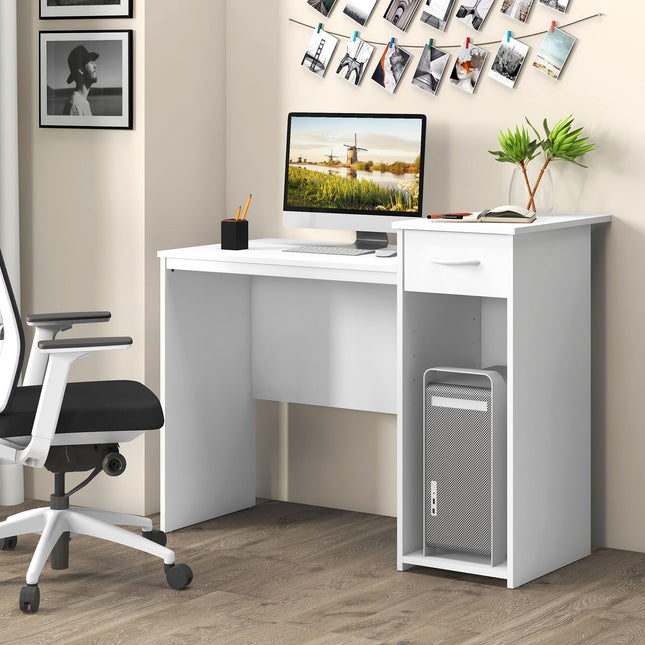 Computer Desk With Drawer, Adjustable Shelf, Cable Hole