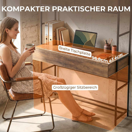 Computer Desk With Shelves and 2 Drawers, Brown, 185 cm