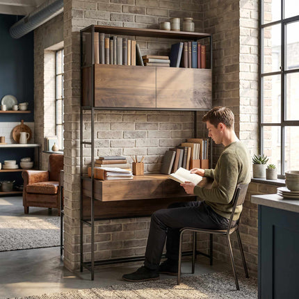Computer Desk With Shelves and 2 Drawers, Brown, 185 cm