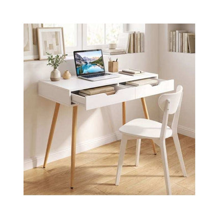 Computer Desk with 2 Drawers, 108 x 48 cm Writing Study Desk, White