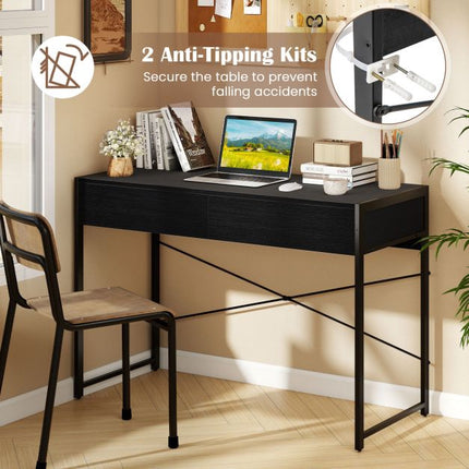 Computer Desk with 2 Drawers, Metal Frame, 111x48 cm