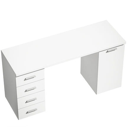 Computer Desk with 4 Drawers and Cabinet, 140 cm, White Wood