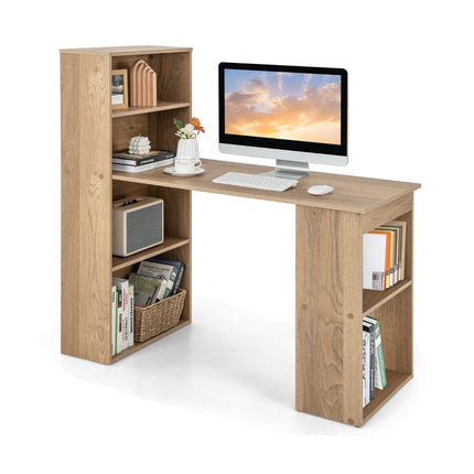 Computer Desk with 6 Shelves – Natural Wood Finish