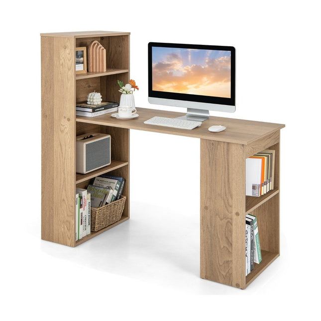 Computer Desk with 6 Shelves – Natural Wood Finish