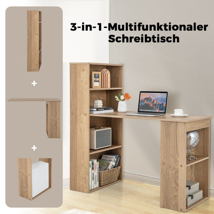 Computer Desk with 6 Shelves – Natural Wood Finish