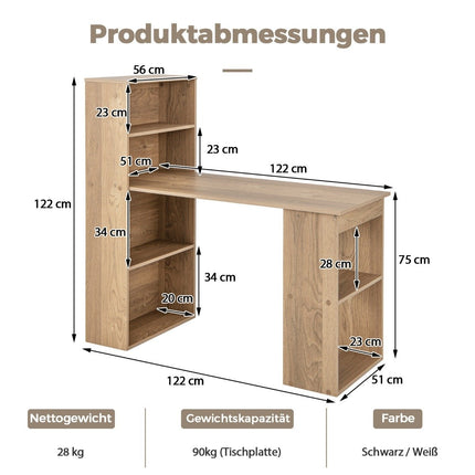 Computer Desk with 6 Shelves – Natural Wood Finish