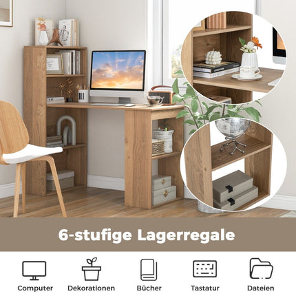 Computer Desk with 6 Shelves – Natural Wood Finish