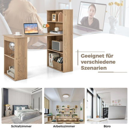 Computer Desk with 6 Shelves – Natural Wood Finish