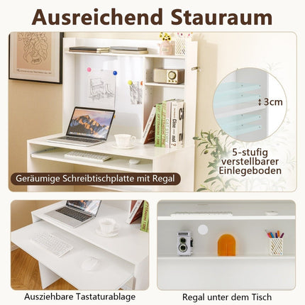 Computer Desk with Magnetic Pinboard Home Office Desk Modern PC Table White