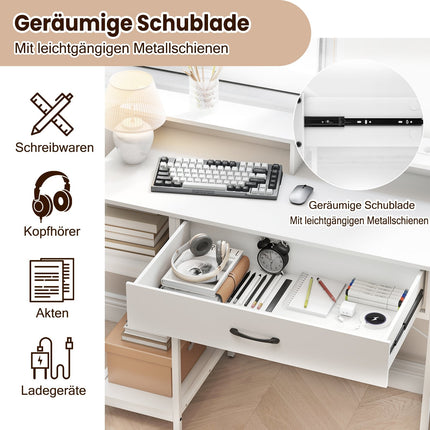 Computer Desk with Power Outlets, Drawer & Shelves, White