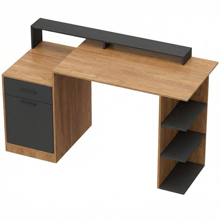 Computer Desk with Storage and Shelves, 140 cm Oak