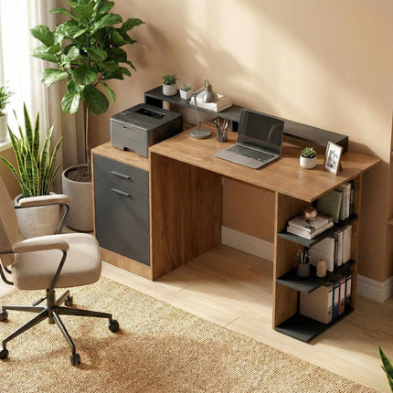 Computer Desk with Storage and Shelves, 140 cm Oak