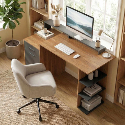 Computer Desk with Storage and Shelves, 140 cm Oak