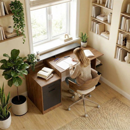 Computer Desk with Storage and Shelves, 140 cm Oak