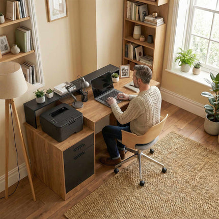 Computer Desk with Storage and Shelves, 140 cm Oak