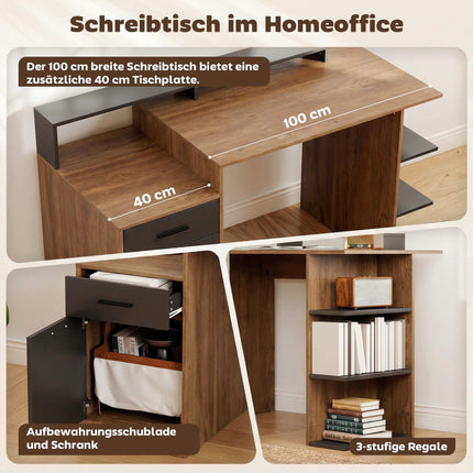 Computer Desk with Storage and Shelves, 140 cm Oak