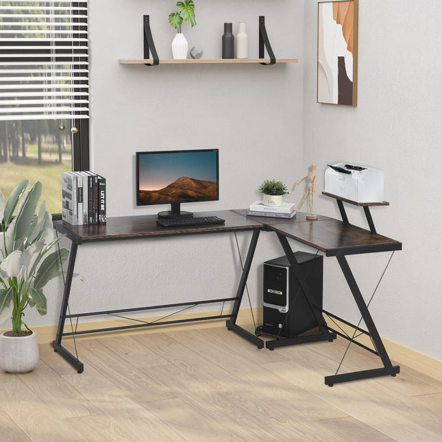 Vintage style L-shaped computer table, chipboard and metal