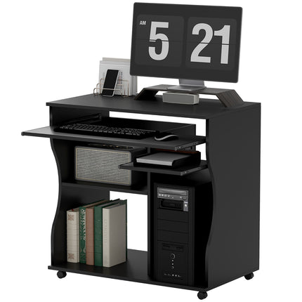 Mobile computer desk with keyboard shelf, black 80x48x75 cm