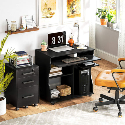 Mobile computer desk with keyboard shelf, black 80x48x75 cm