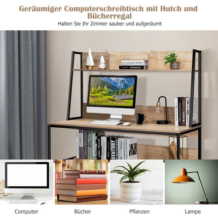 Computer desk with shelf & bookshelf & adjustable foot pads desk work table natural