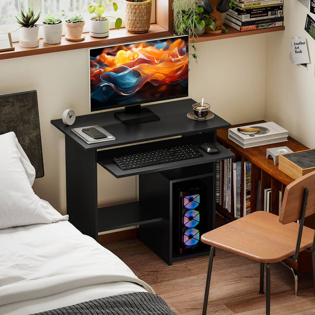 Office table with shelves, black, 80x45x75 cm