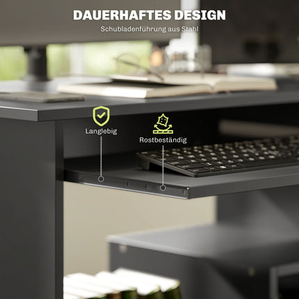 Office table with shelves, black, 80x45x75 cm