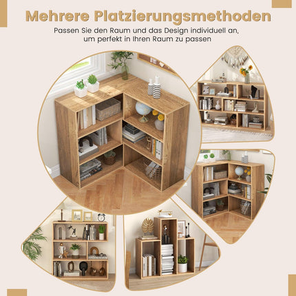 Concave 3-Tier Wood Bookshelf with Anti-Tip, Natural