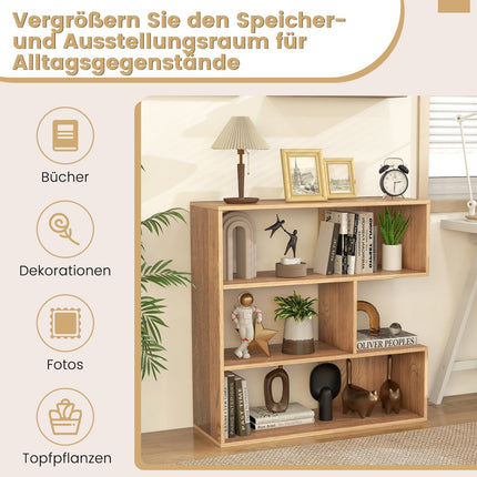 Concave 3-Tier Wood Bookshelf with Anti-Tip, Natural