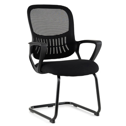 Conference Chairs Set of 2, Black Mesh Back, Storage Basket