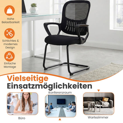 Conference Chairs Set of 2, Black Mesh Back, Storage Basket