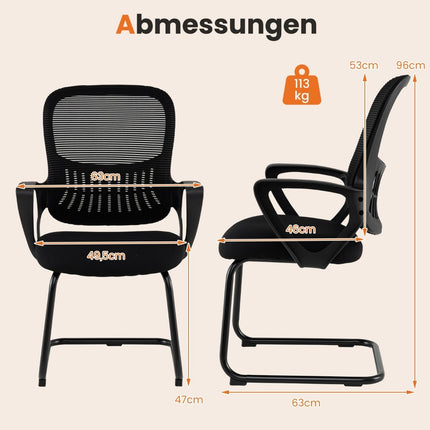 Conference Chairs Set of 2, Black Mesh Back, Storage Basket